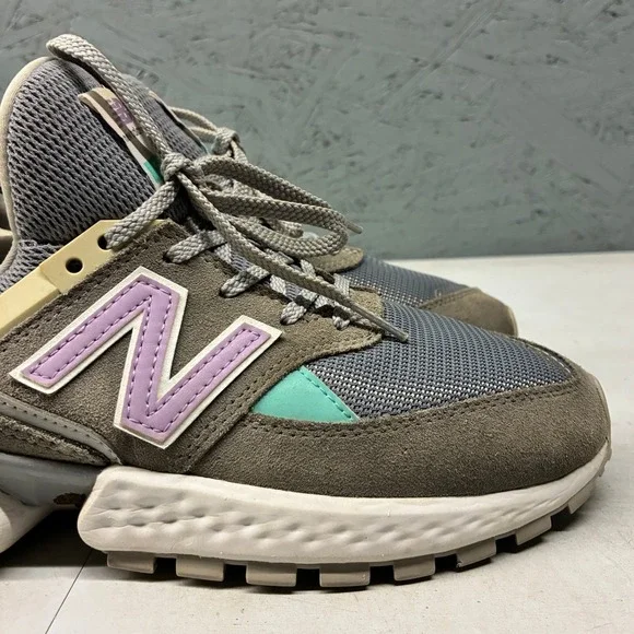 New Balance Women's 9 574 Sport Fresh Foam Grey Purple Teal Sneakers Running - Picture 3 of 16